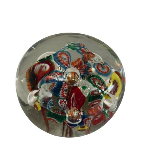 Vintage Glass Paperweight Rainbow Millefiori Art Glass Domed Ball 2" x 2.5" - Picture 1 of 12